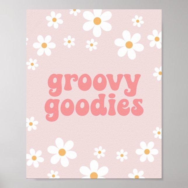 Retro Daisy Rosa boho Groovy Goodies Party Sign Poster (Framsidan)