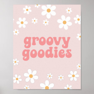 Retro Daisy Rosa boho Groovy Goodies Partysköld Poster