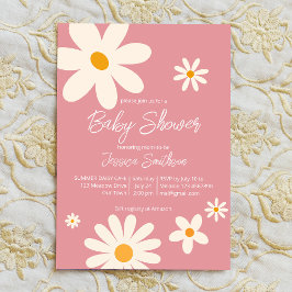 Retro daisy rosa boho ökendusch för babydusch inbjudningar