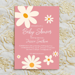 Retro daisy rosa boho ökendusch för babydusch inbjudningar