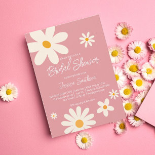 Retro daisy rosa boho öknar rosa möhippa inbjudningar