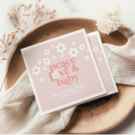 Retro Daisy Rosa boho Peace Kärlek Baby Shower Pappersservett