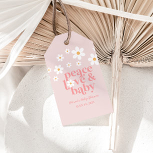 Retro Daisy Rosa boho Peace Kärlek Baby Shower Presentetikett