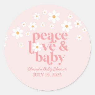 Retro Daisy Rosa boho Peace Kärlek Baby Shower Runt Klistermärke