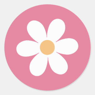 Retro Daisy Rosa Klassisk Rund Klistermärke