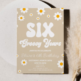 Retro Daisy sex Groovy Years 6e Födelsedagsfest Inbjudningar