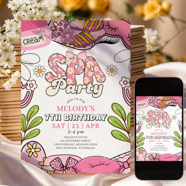 Retro Daisy Spa Party Birthday Invitation Inbjudningar (Skapare uppladdad)