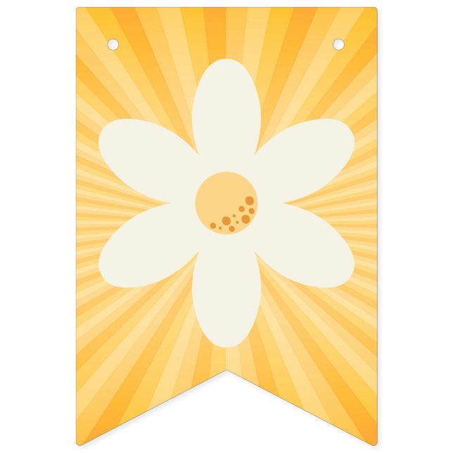 Retro Daisy Sunburst Gult Bunting Flaggor | Groovy (Första flaggan)