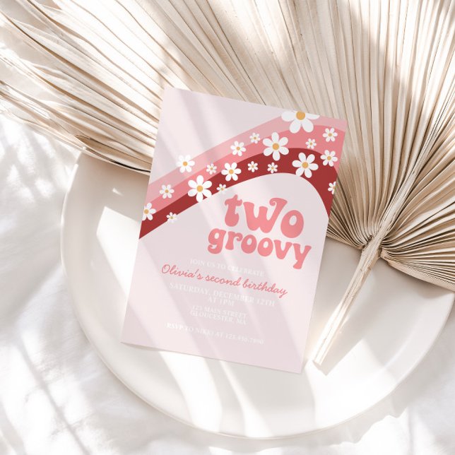 Retro daisy Två Groovy boho blommigt andra födelse Inbjudningar (Skapare uppladdad)