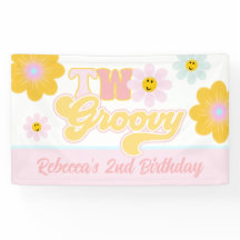 Retro Daisy Två Groovy Födelsedagsbanner