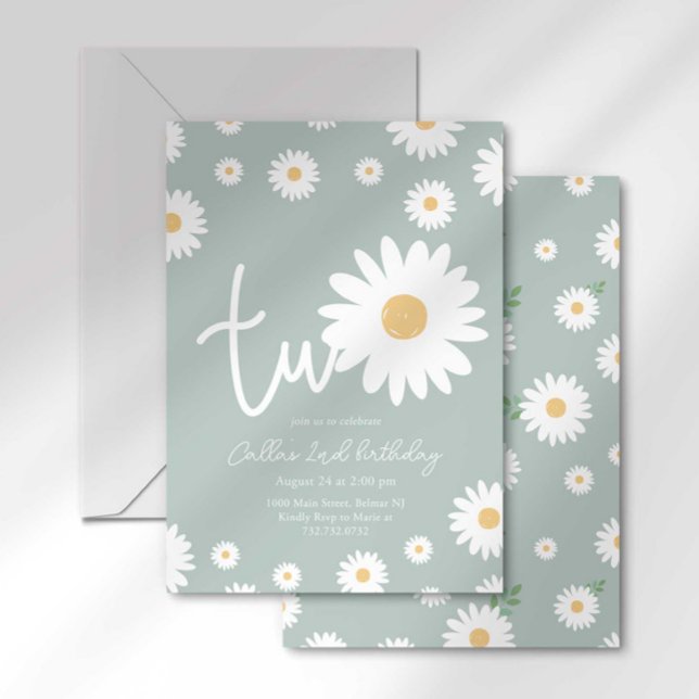 Retro Daisy Two Groovy Andra Födelsedagen Inbjudningar (Skapare uppladdad)
