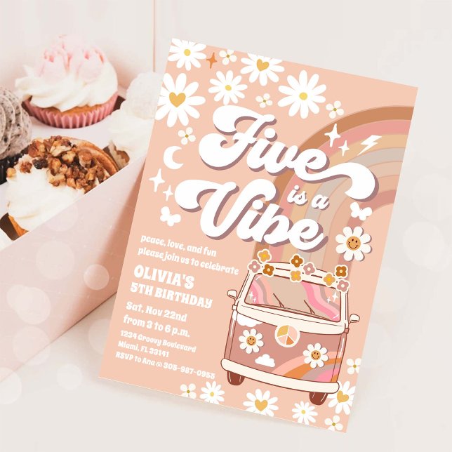 Retro Daisy Van Födelsedagsinbjudan Inbjudningar (Skapare uppladdad)