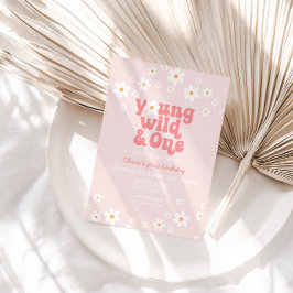 Retro Daisy Young Vild 1 Blommigt 1 födelsedag Inbjudningar