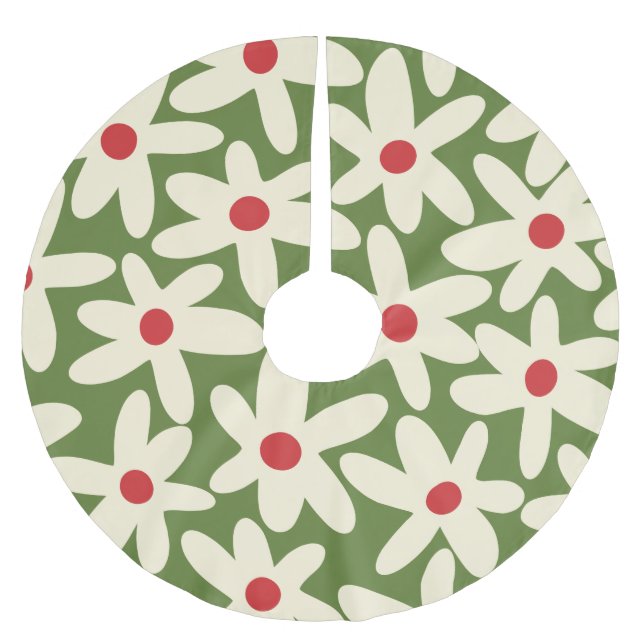 Retro Daisys Blommigt jul Mönster Julgransmatta Borstad Polyester (Framsidan)