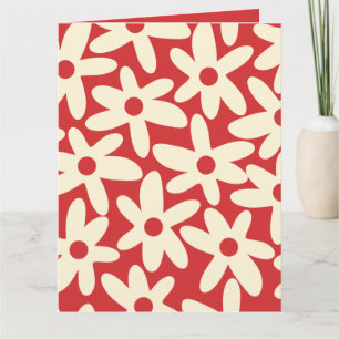 Retro Daisys Blommönster Red and Cream Kort