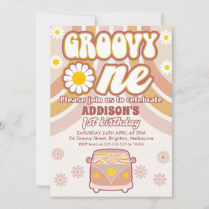 Retro Daisys Combi Groovy 1:a födelsedag Inbjudningar