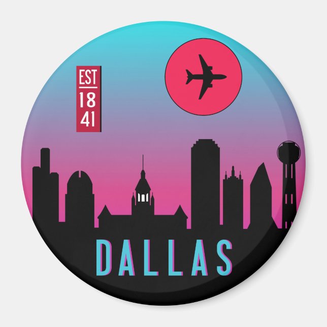 Retro Dallas City Texas Skyline Cityscape Souvenir Magnet (Framsidan)