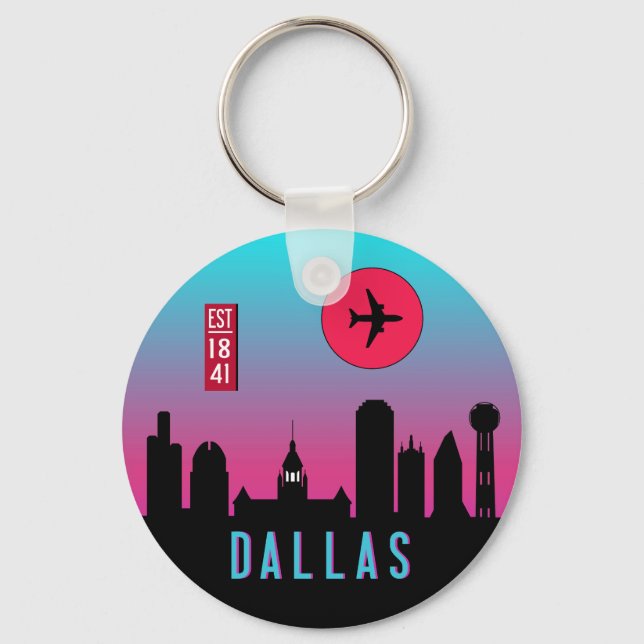 Retro Dallas City Texas Skyline Cityscape Souvenir Nyckelring (Framsida)