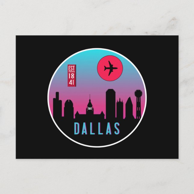 Retro Dallas City Texas Skyline Cityscape Souvenir Vykort (Framsida)