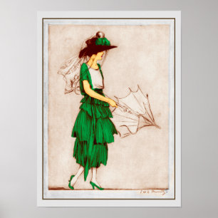 Retro dam 1920 i grön klänning poster