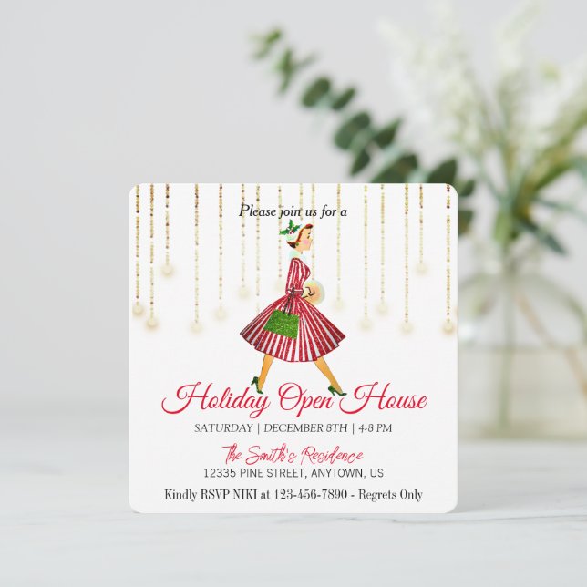 Retro dam Christmas träd Julkort (Stående Fram)