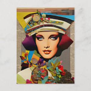 Retro Dam Colorful Mixed Media Collage Abstrakt Vykort