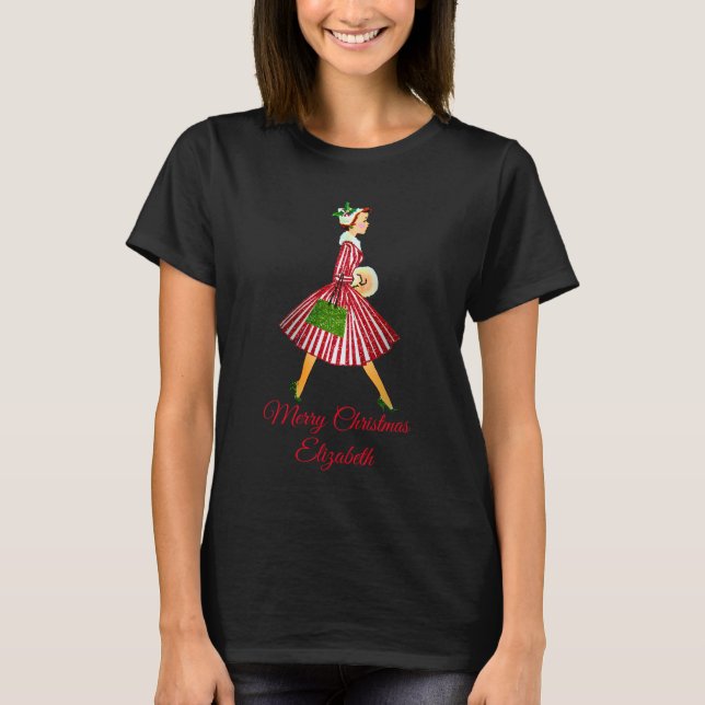 Retro dam jul sweet christmas t shirt (Framsida)