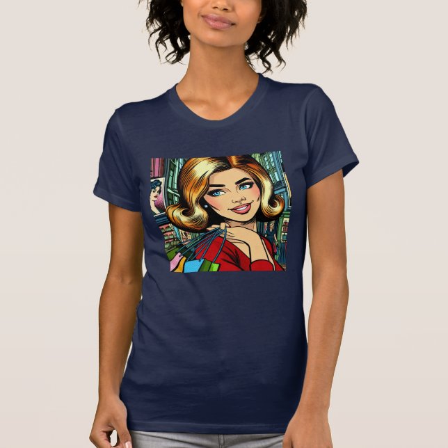 Retro Dam med Shopping bag Mid Century T Shirt (Framsida)