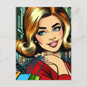 Retro Dam med Shopping bag Mid Century Vykort