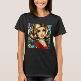 Retro dam med shoppingpåsar mitten av seklet t shirt