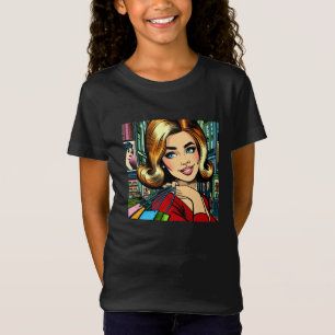 Retro dam med shoppingpåsar mitten av seklet t shirt