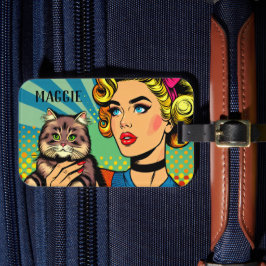 Retro dam och katt Personlig Bagagebricka