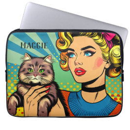 Retro Dam och Katt Personlig Laptop Fodral