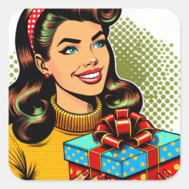 Retro Dam som har födelsedag Fyrkantigt Klistermärke