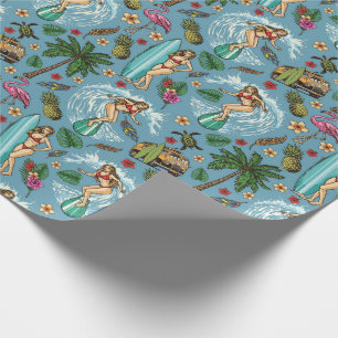 Retro dam surfer mönster presentpapper