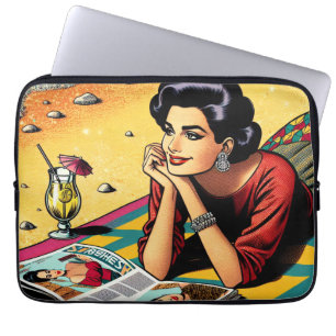 Retro Dam vid Beach Daydreaming om Mode Laptop Fodral