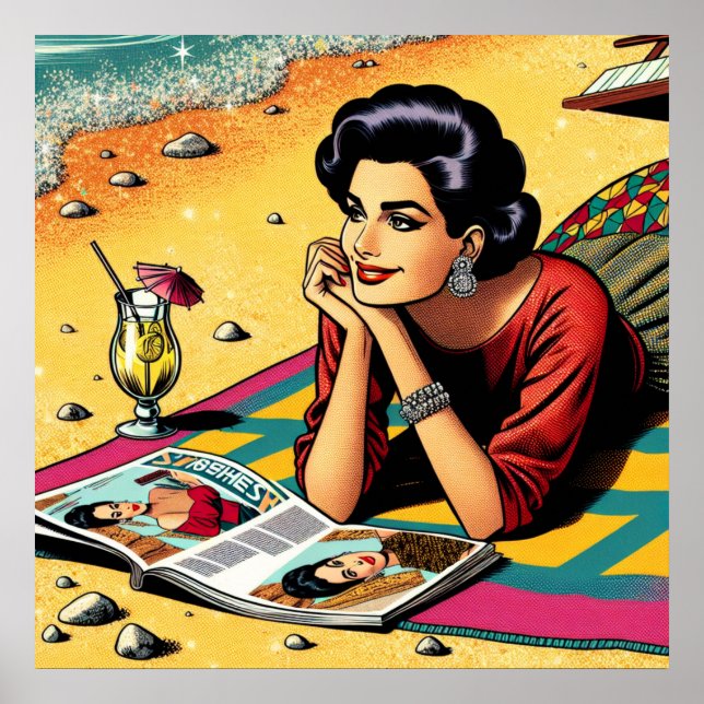 Retro dam vid stranden dagdrömmer om mode poster (Framsidan)