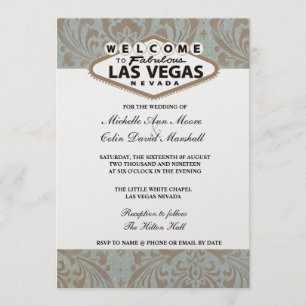 Retro Damask Blommig Las Vegas Bröllopsinbjudan Inbjudningar