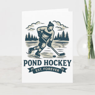 Retro damhockeyspelare frusen sjö vinter kort