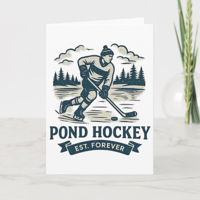 Retro damhockeyspelare frusen sjö vinter  kort (Framsida)