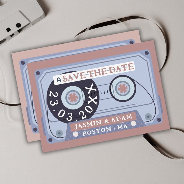 Retro dammig rosa kassettband Save The Date Spara Datumet (Skapare uppladdad)