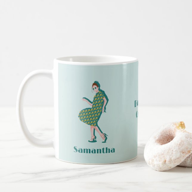 Retro Dancing Queen Grönt Custom Name Coffee Mugg (Med munk)