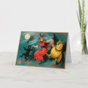 Retro Dancing Witch Halloween Card Helgkort