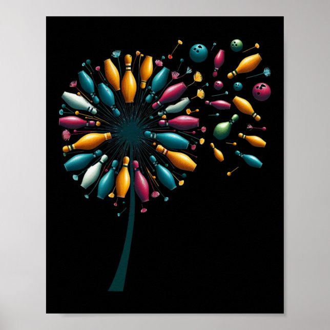 Retro Dandelion Bowling Pins Bowler Bowling Player Poster (Framsidan)