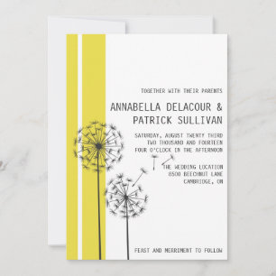 Retro Dandelions Gult minimalist Bröllop Inbjudningar