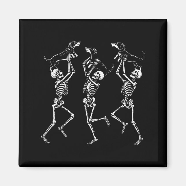 Retro Dansande Skelett Dachshund Söt Halloween D Magnet (Framsidan)