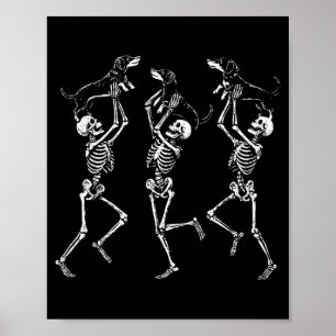 Retro Dansande Skelett Dachshund Söt Halloween D Poster