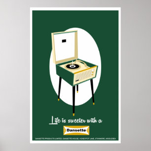 Retro Dansette grönt Record Player Pop Art poster
