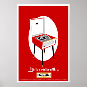 Retro Dansette red-postspelarens popup-poster Poster