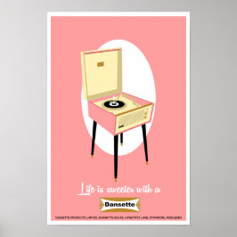 Retro Dansette rosa Record Player Pop Art poster